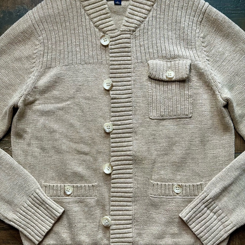 Banana Republic Men’s Shawl Collar Cardigan Sweater Beige Cotton M - Picture 4 of 9